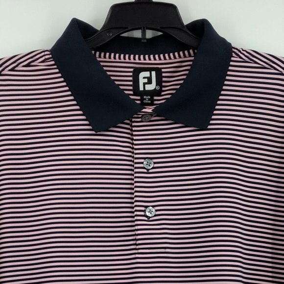 FOOTJOY Polo Shirt Men's XL Pink Black Striped Button Logo Short Sleeve Pullover - Picture 2 of 10